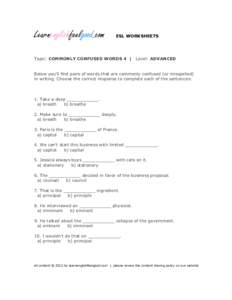 Learnenglishfeelgood.com  ESL WORKSHEETS Topic: COMMONLY CONFUSED WORDS 4 |