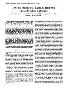 ACCEPTED TO IEEE JOURNAL ON SELECTED AREAS IN COMMUNICATIONS, 32(7), JULY[removed]Optimal Residential Demand Response in Distribution Networks