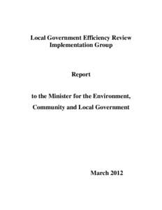 Local Government Efficiency Review Implementation Group Report  to the Minister for the Environment,