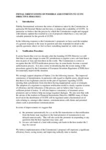 INITIAL ORIENTATIONS OF POSSIBLE ADJUSTMENTS TO UCITS DIRECTIVE[removed]EEC)