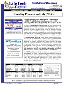  Unlocking the Value of Science ™  Boca Raton  San Francisco  New York   NovaBay Pharmaceuticals (NBY) DOWNGRADE REPORT November 14, 2011 Rating