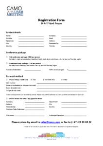 Registration Form 16 & 17 April, Prague Contact details Name: