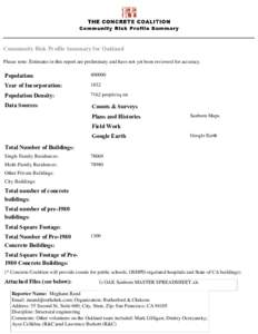 Community Risk Profile Summary for Oakland Please note: Estimates in this report are preliminary and have not yet been reviewed for accuracy. Population:  400000