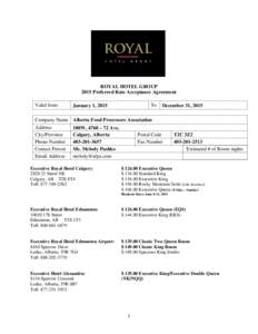 ROYAL HOTEL GROUP 2015 Preferred Rate Acceptance Agreement Valid from To