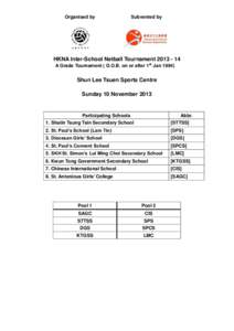 Organised by  Subvented by HKNA Inter-School Netball Tournament[removed]A Grade Tournament ( D.O.B. on or after 1st Jan 1994)