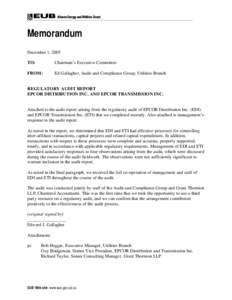 EUB Regulatory Audit Report #[removed]: EPCOR Distribution Inc., and EPCOR Transmission Inc.