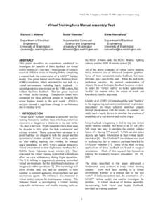 Vol. 2, No. 2, Haptics-e, October 17, 2001, http://www.haptics-e.org  Virtual Training for a Manual Assembly Task †  Richard J. Adams *