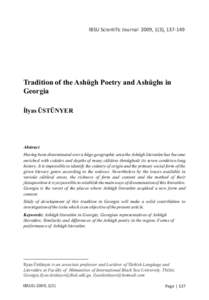 IBSU Scientific Journal 2009, 1(3), [removed]Tradition of the Ashugh Poetry and Ashughs in