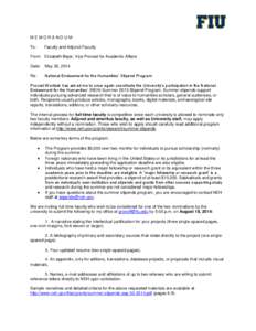 MEMORANDUM To: Faculty and Adjunct Faculty  From: Elizabeth Bejar, Vice Provost for Academic Affairs