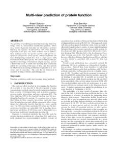 Multi-view prediction of protein function Artem Sokolov Asa Ben-Hur  Department of Computer Science
