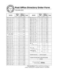 Post Office Directory Order Form November 2014 STATE  Alpha