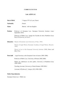 CURRICULUM VITAE  Loïc AZOULAI Date of Birth