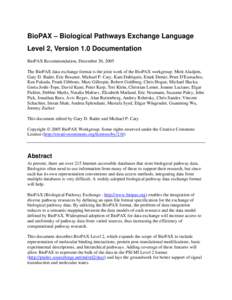 BioPAX – Biological Pathways Exchange Language – Level 1, Version 1