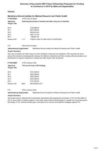 Summary of Successful ARC Future Fellowships Proposals for Funding to Commence in 2010 by State and Organisation Victoria Macfarlane Burnet Institute for Medical Research and Public Health FT100100321