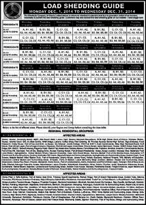 LOAD SHEDDING GUIDE MONDAY DEC. 1, 2014 TO WEDNESDAY DEC. 31, 2014 The Electricity Company of Ghana Limited wishes to inform its cherished customers that due to generation deficit it has become necessary to publish the l