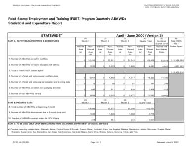 CALIFORNIA DEPARTMENT OF SOCIAL SERVICES DATA SYSTEMS AND SURVEY DESIGN BUREAU STATE OF CALIFORNIA - HEALTH AND HUMAN SERVICES AGENCY  Food Stamp Employment and Training (FSET) Program Quarterly ABAWDs