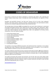 CODES OF BEHAVIOUR Every person in Victoria has the right to participate in community sport which is safe, welcoming and inclusive. Equally everyone plays a part in ensuring their actions and behaviours are supportive of