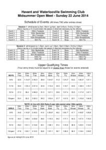 Havant and Waterlooville Swimming Club Midsummer Open Meet - Sunday 22 June 2014 Schedule of Events (All times TBC after entries close) Event 1 Event 3 Event 5