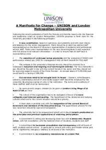 UNISON's Manifesto for Change at London Met