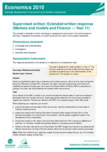 Supervised written: Extended written response (Markets and models and Finance — Year[removed]Economics 2010: Sample student assessment and responses