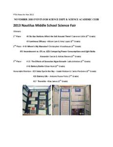 PTSA News for Nov[removed]November 2013 Events for Science Dept & Science Academic Club 2013 Nautilus Middle School Science Fair Winners