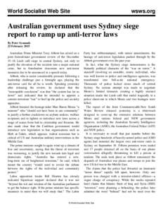 World Socialist Web Site  wsws.org Australian government uses Sydney siege report to ramp up anti-terror laws