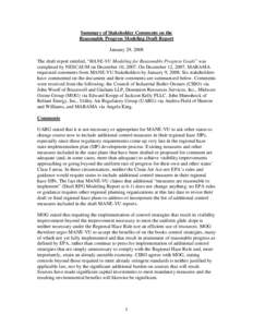 Summary of Stakeholder Comments on the Reasonable Progress Modeling Draft Report January 29, 2008 The draft report entitled, “MANE-VU Modeling for Reasonable Progress Goals” was completed by NESCAUM on December 10, 2