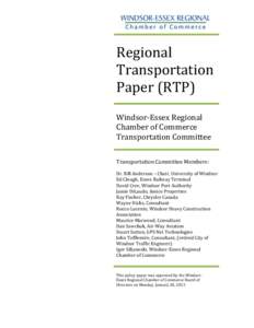 Regional Transportation Paper (RTP) Windsor-Essex Regional Chamber of Commerce Transportation Committee