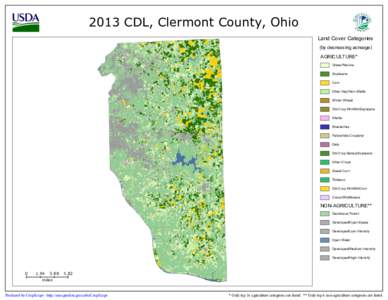 2013 CDL, Clermont County, Ohio Land Cover Categories (by decreasing acreage) AGRICULTURE* Grass/Pasture Soybeans