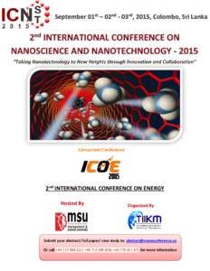 September 01st – 02nd - 03rd, 2015, Colombo, Sri Lanka  Concurrent Conference 2nd INTERNATIONAL CONFERENCE ON ENERGY 2015