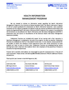 Health Science Department 1332 Seward Avenue Sitka, AK[removed]HEALTH INFORMATION MANAGEMENT PROGRAM