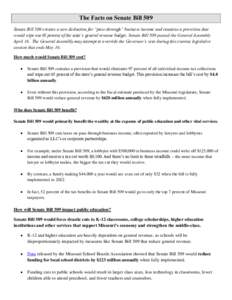 The Facts on Senate Bill 509 Senate Bill 509 creates a new deduction for “pass-through” business income and contains a provision that would wipe out 65 percent of the state’s general revenue budget. Senate Bill 509