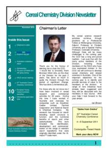 Cereal Chemistry Division Newsletter November 2010 Chairman’s Letter  Inside this Issue