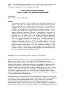 Hudson, PProfessional learning communities: Leaders, mentors and like-minded professionals. In Jan Millwater, Lisa Ehrich, and Denise Beutel (Eds.). Practical experiences in professional education: Transdiscipl