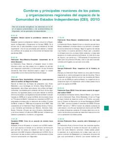 Cumbres y principales reuniones de los países y organizaciones regionales del espacio de la Comunidad de Estados Independientes (CEI), 2010 Para los acuerdos energéticos, las relaciones con la UE en el espacio post-sov