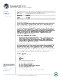 Electronic engineering / Technology / Internet access / Frontier Communications / West Virginia / Northern Virginia / Verizon Communications / Municipal broadband / National broadband plans from around the world / Broadband / National Telecommunications and Information Administration / Internet