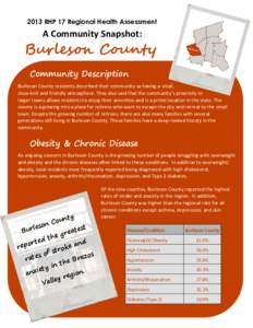 2013 RHP 17 Regional Health Assessment  A Community Snapshot: Burleson County Community Description