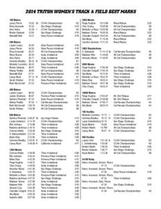 2014 TRITON WOMEN’S TRACK & FIELD BEST MARKS 100 Meters Janay Pierce Erica Anunwah	 Amy Heins	 Ronke Odubela