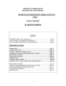 THE ROYAL BOROUGH OF KENSINGTON AND CHELSEA BOROUGH BREEDING BIRD SURVEY 2004 SURVEY REPORT