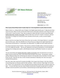 GIC News Release Contact Information: Karen Firehock, Executive Director Green Infrastructure Center, Inc. [removed] (T): [removed], #222