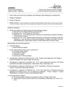 AGENDA Regular Board Meeting June 13, [removed]:00 a.m. Hall County Airport Authority (HCAA[removed]Sky Park Road │Grand Island, NE 68801