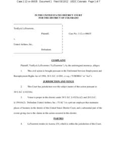 Case 1:12-cv[removed]Document 1 Filed[removed]USDC Colorado Page 1 of 7  IN THE UNITED STATES DISTRICT COURT FOR THE DISTRICT OF COLORADO  )