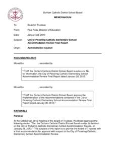 Durham Catholic District School Board MEMORANDUM To: Board of Trustees