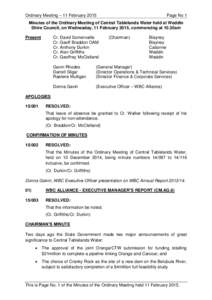 Ordinary Meeting – 11 FebruaryPage No 1 Minutes of the Ordinary Meeting of Central Tablelands Water held at Weddin Shire Council, on Wednesday, 11 February 2015, commencing at 10.30am