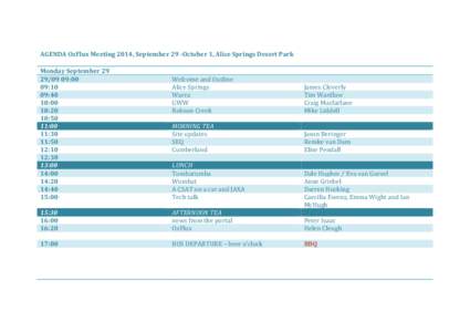 AGENDA OzFlux Meeting 2014, September 29 -October 1, Alice Springs Desert Park Monday September[removed]:00 09:10 09:40 10:00