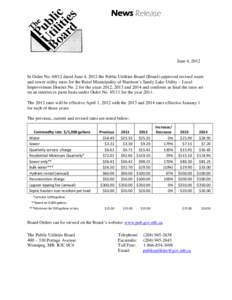 News Release  June 4, 2012 In Order No[removed]dated June 4, 2012 the Public Utilities Board (Board) approved revised water and sewer utility rates for the Rural Municipality of Harrison’s Sandy Lake Utility – Local
