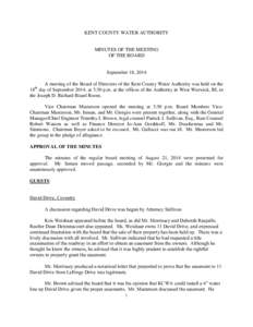 KENT COUNTY WATER AUTHORITY  MINUTES OF THE MEETING OF THE BOARD  September 18, 2014