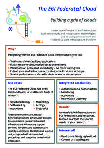 The EGI Federated Cloud Building a grid of clouds A new type of research e-infrastructure, built with clouds and virtualisation technologies and re-using services from the reliable EGI Core Infrastructure Platform