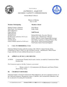 State Of California  ALFRED E. ALQUIST SEISMIC SAFETY COMMISSION Governor Edmund G. Brown Jr.