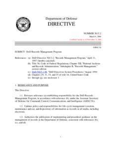 DoD Directive[removed], March 6, 2000; Certified Current as of November 21, 2003